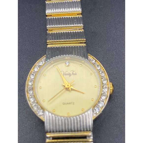 Vanity Fair Quartz Womens Watch Gold Face Crystals Two-Tone Band New Battery - Picture 1 of 6
